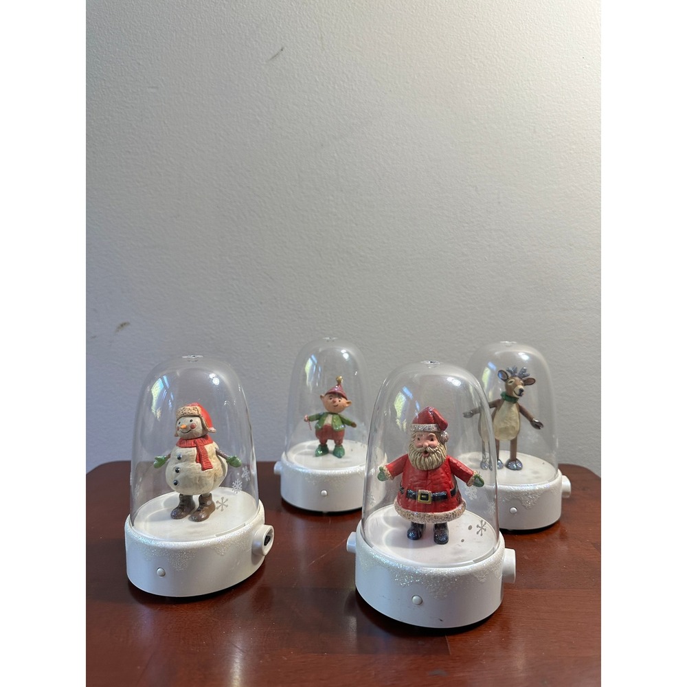 Set of 4 Christmas Character Cloche Domes Santa Snowman Elf Reindeer Decorations